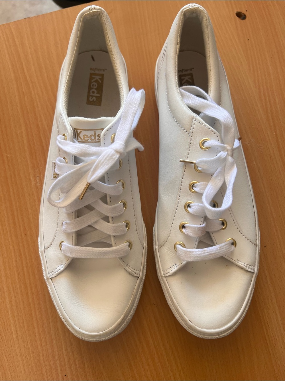 Keds Women's White Leather Sneakers with Gold Accents
